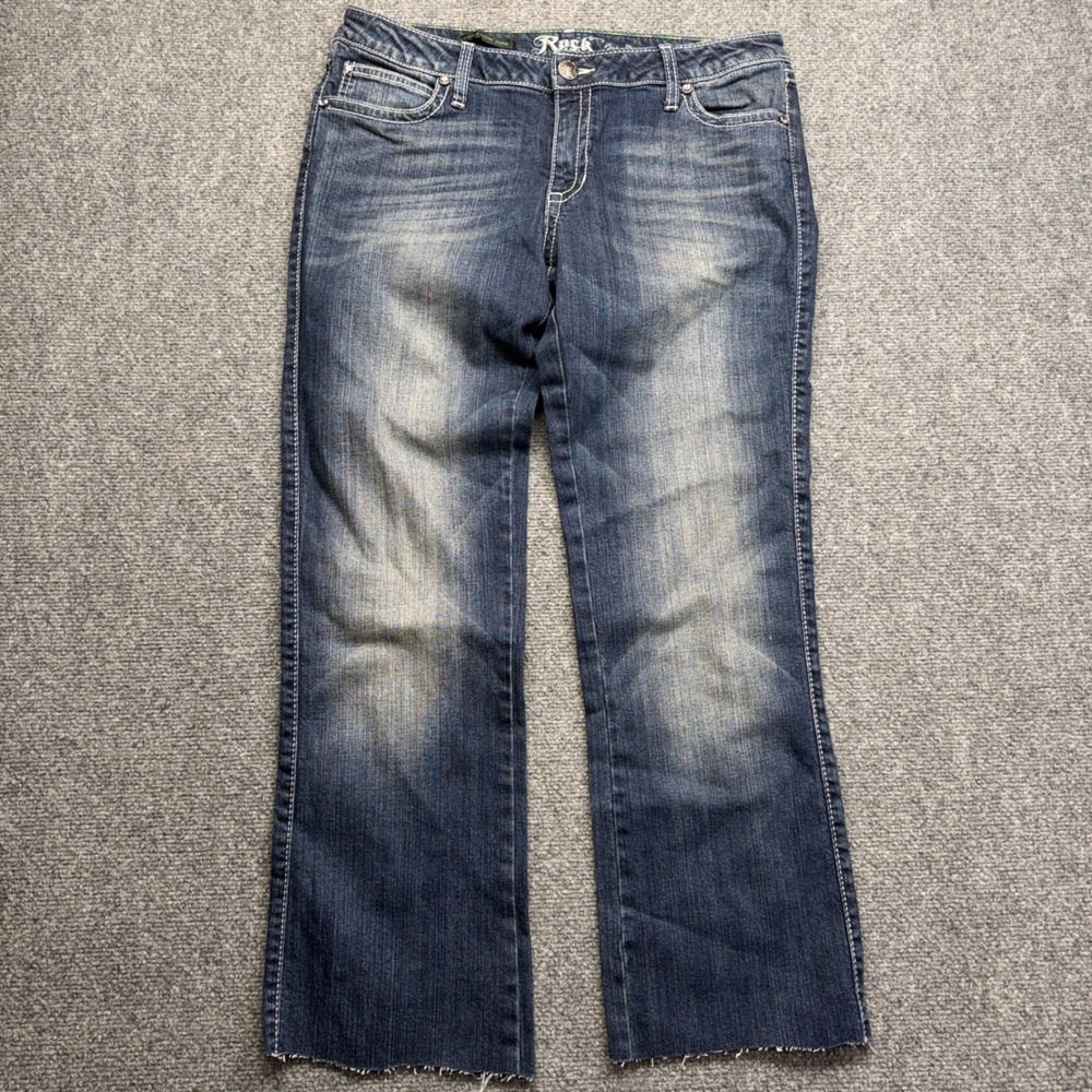 Rock 47 by Wrangler Womens Ultra Low Rise Embroidered Wing Jeans Dark Wash 11/12